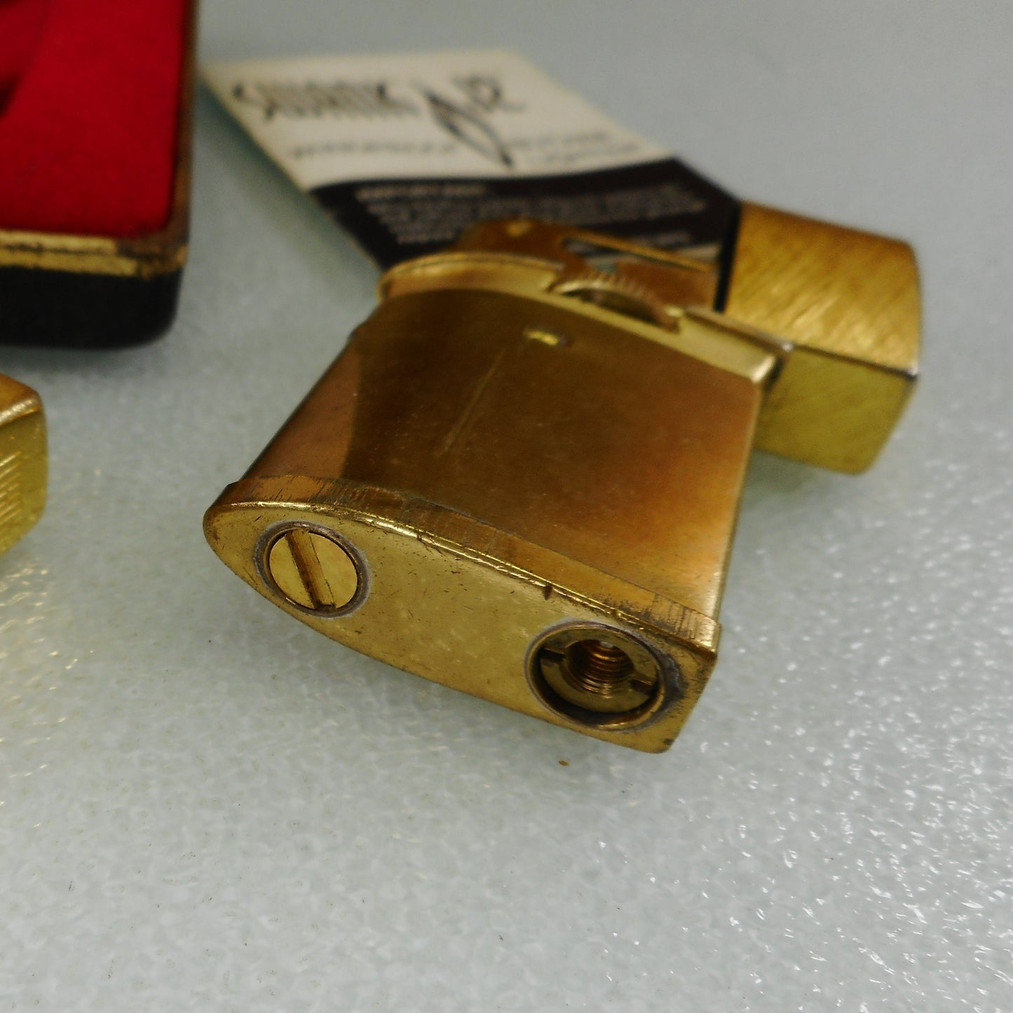 Swank J2 Windproof Butane Lighter with Case Papers - Brushed Gold Tone Used