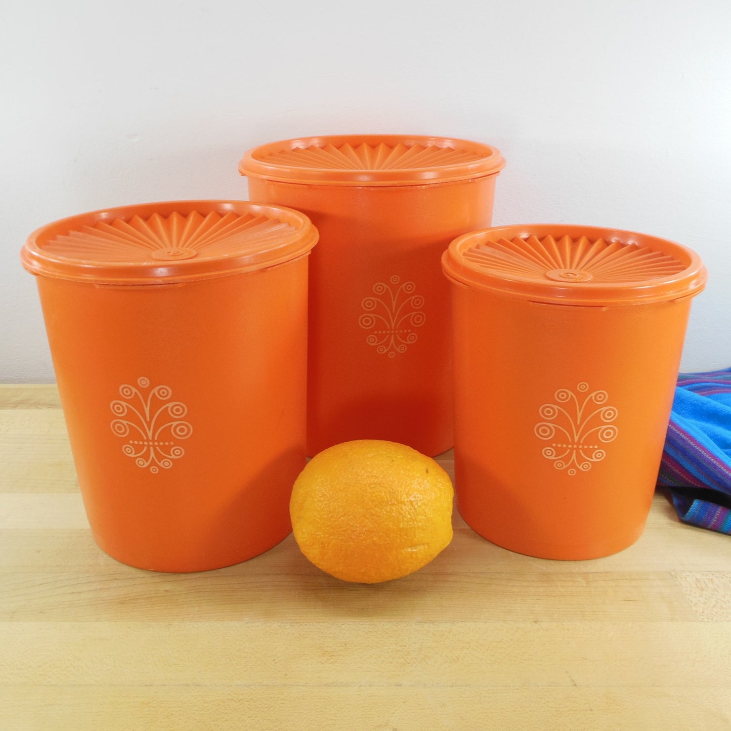 Tupperware USA Orange Servalier 3 Set Kitchen Canisters Containers vintage