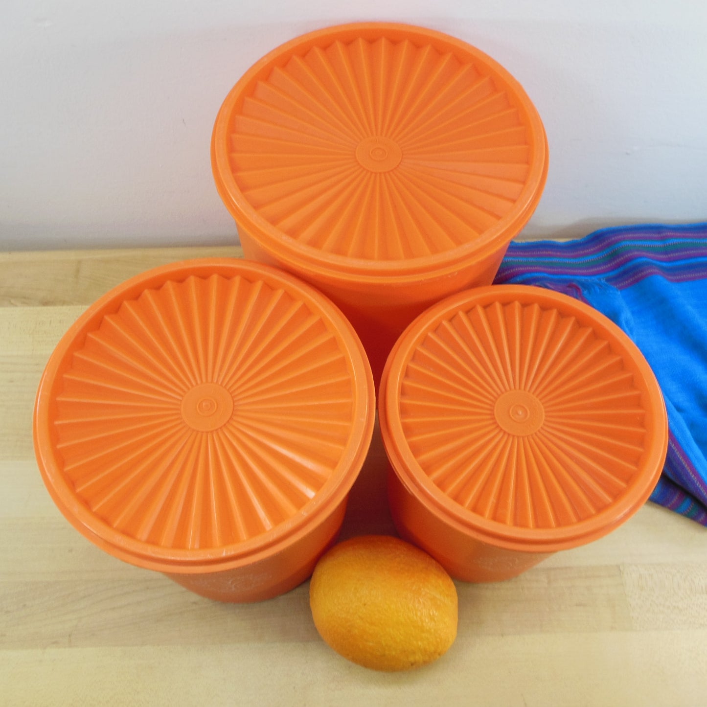 Tupperware USA Orange Servalier 3 Set Kitchen Canisters Containers