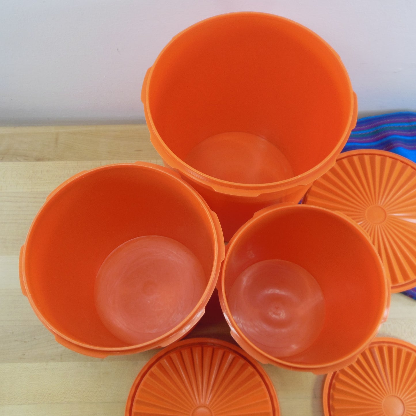 Tupperware USA Orange Servalier 3 Set Kitchen Canisters Containers interior