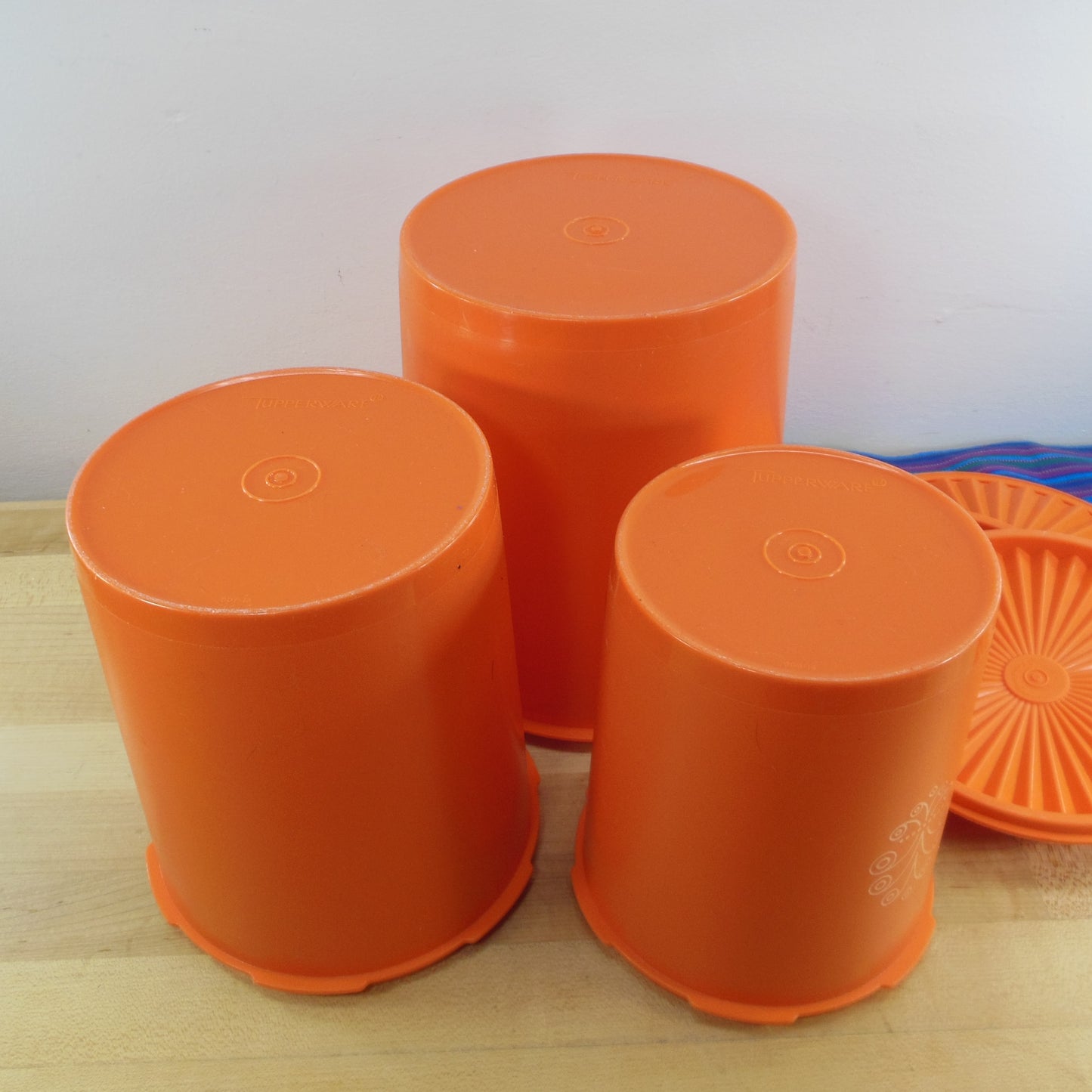 Tupperware USA Orange Servalier 3 Set Kitchen Canisters Containers used