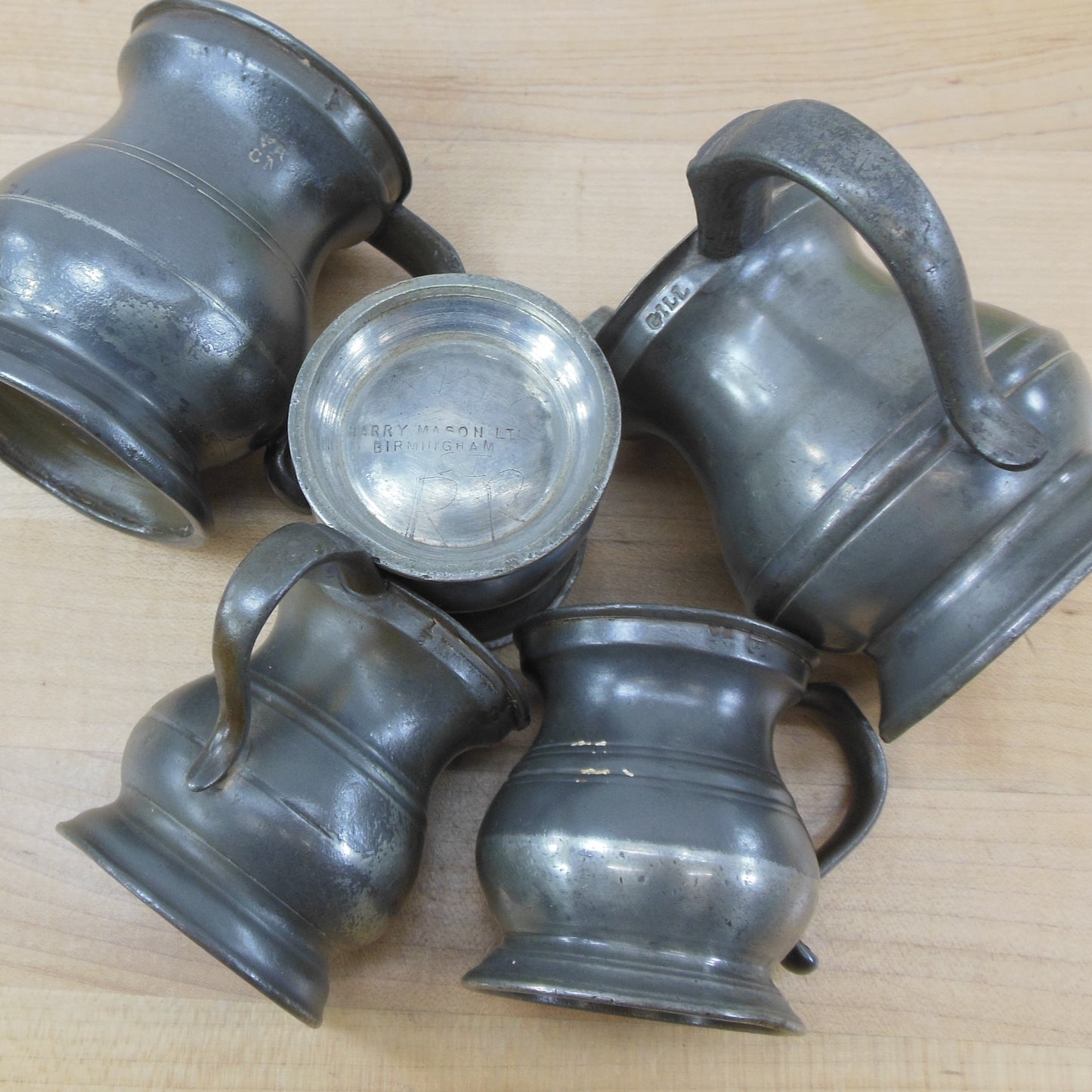 English Pewter Tankard 5 Lot Miniature Small Harry Mason Gill VR CM Vintage