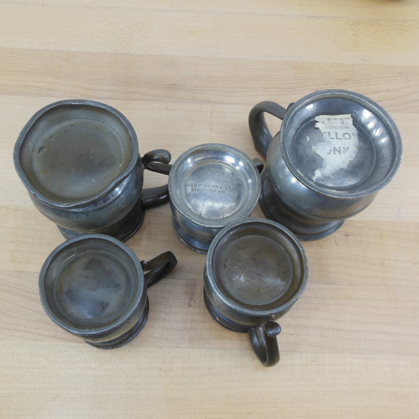 English Pewter Tankard 5 Lot Miniature Small Harry Mason Gill VR CM dents