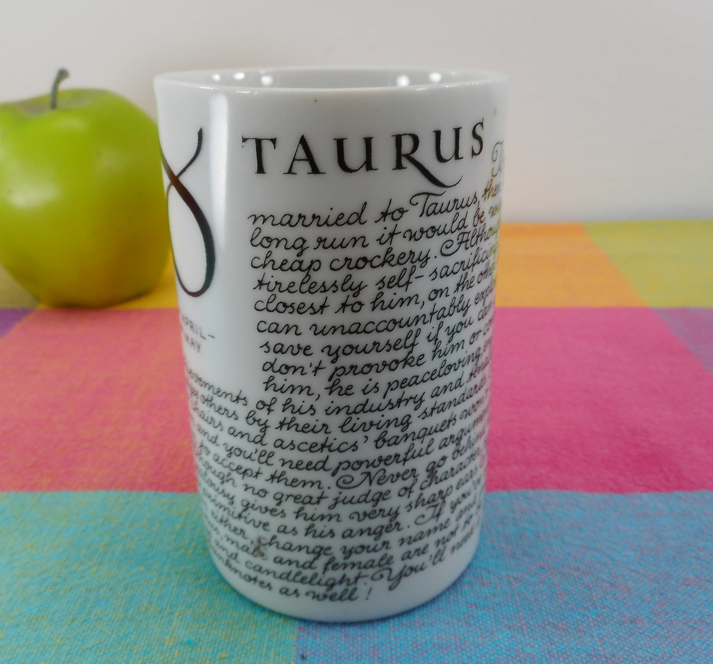 Western Germany Vintage Porcelain Zodiac Taurus Cup Tumbler Black White
