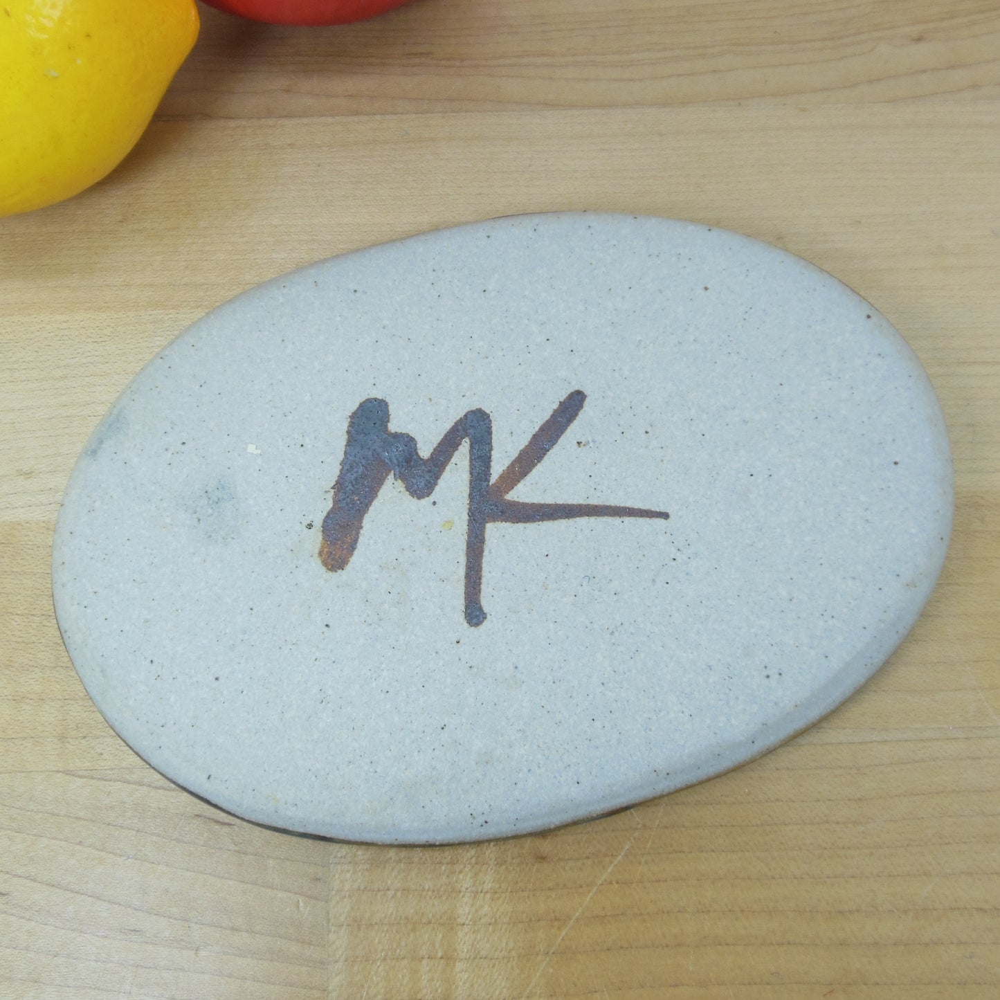MK Signed Pottery Bread Biscuit Basket Warmer Tile Vintage