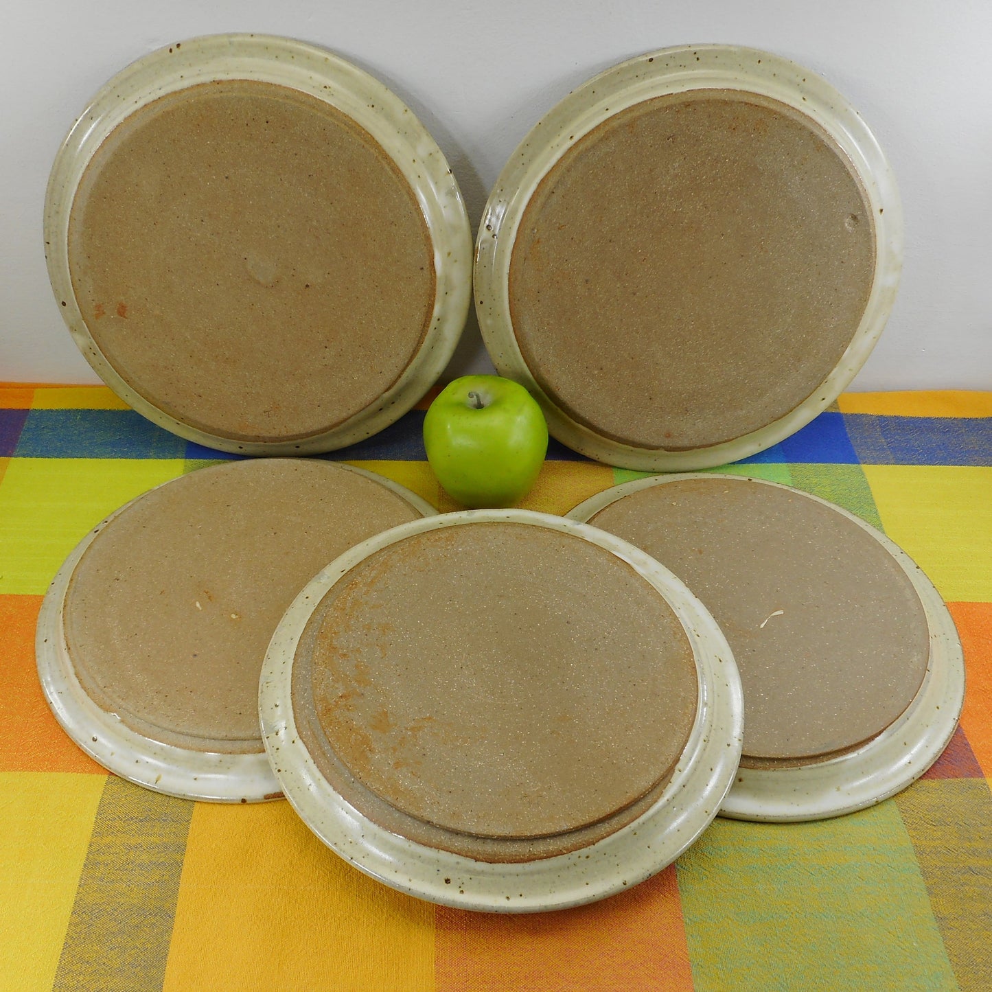 TT Artist Signed Art Pottery Stoneware Dinner Plates - 5 Set Vintage