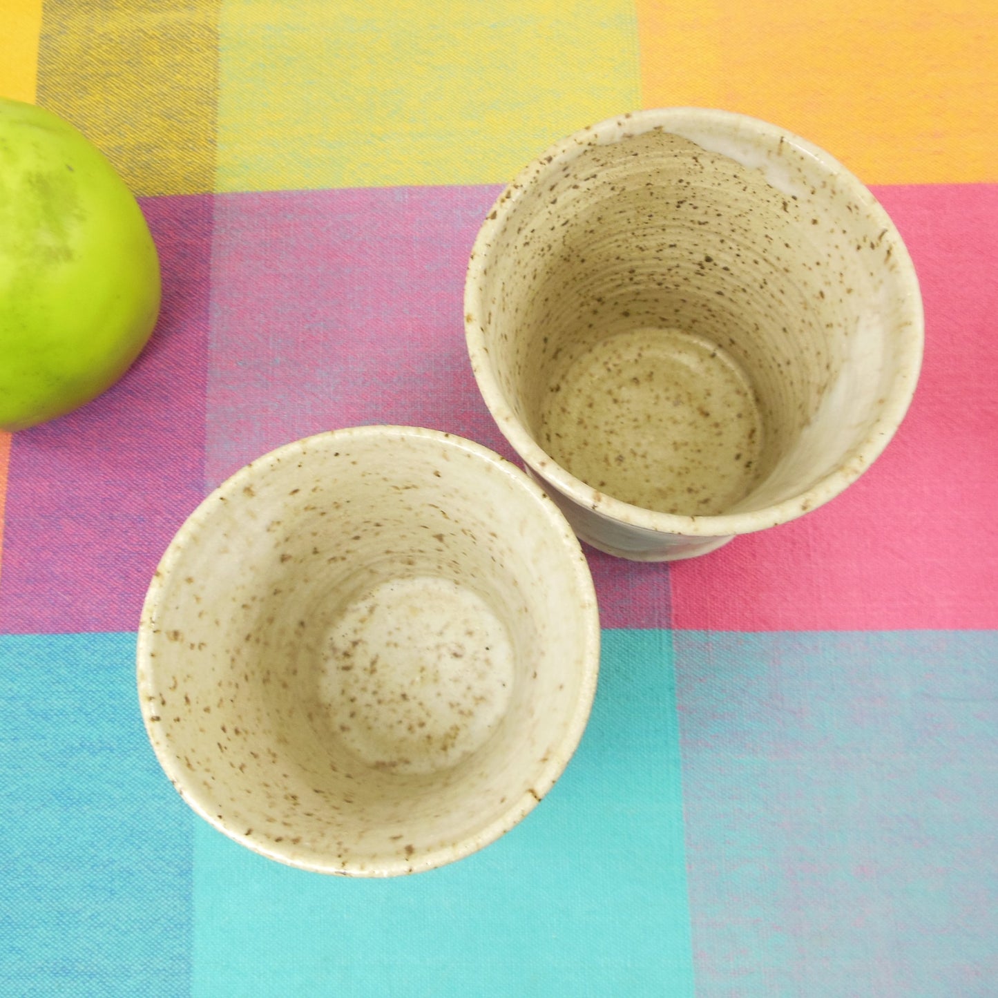 Celette Brown Speckle White Stoneware Pottery Tea Cups Tumblers Vintage