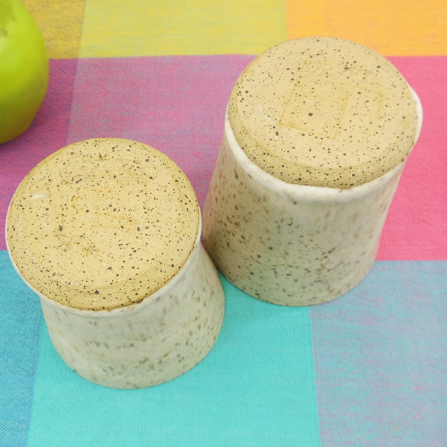 Celette Brown Speckle White Stoneware Pottery Tea Cups Tumblers Signed