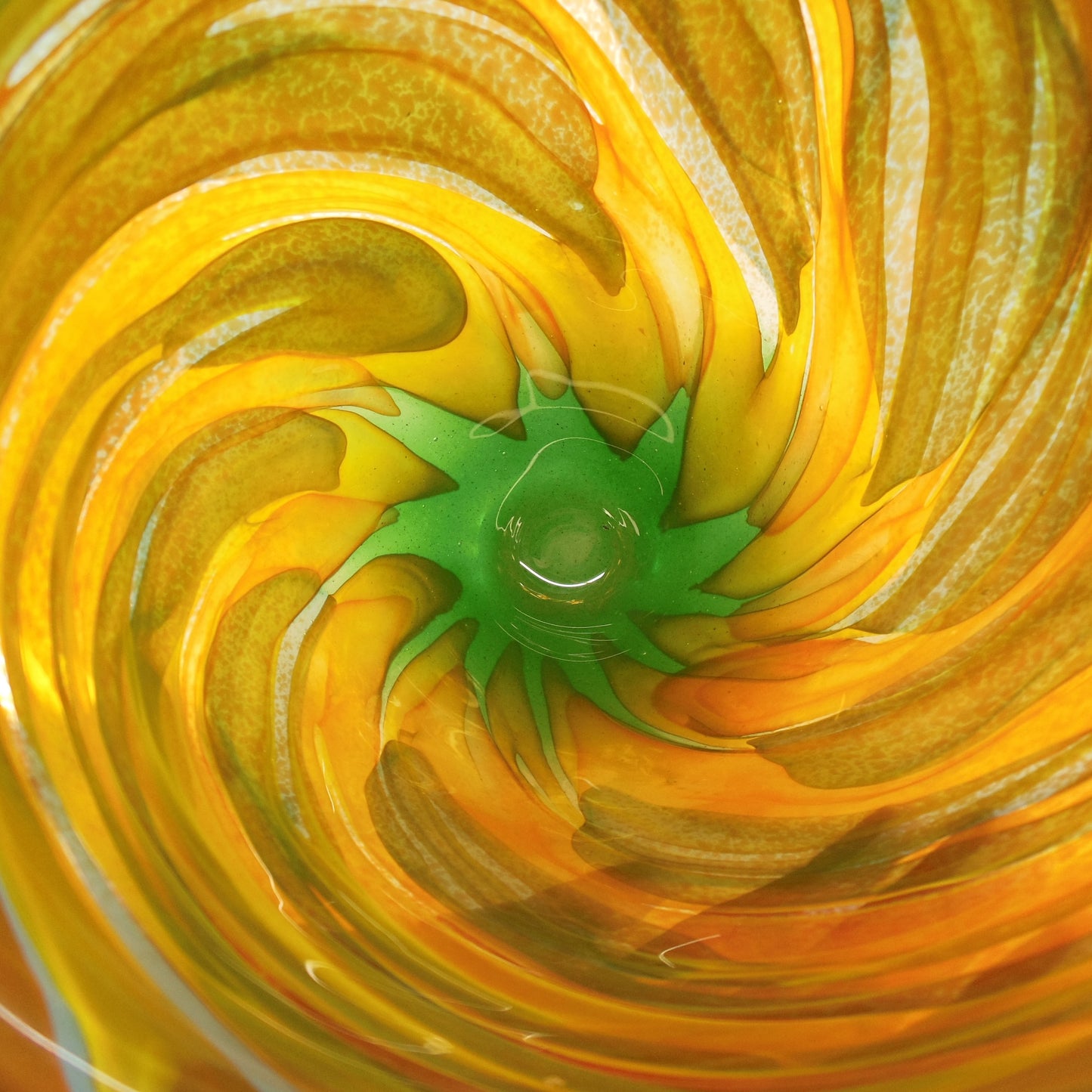 Signed Unknown Artist A? Large 16" Blown Art Glass Vase Multi-Color Swirl Green Orange Blue