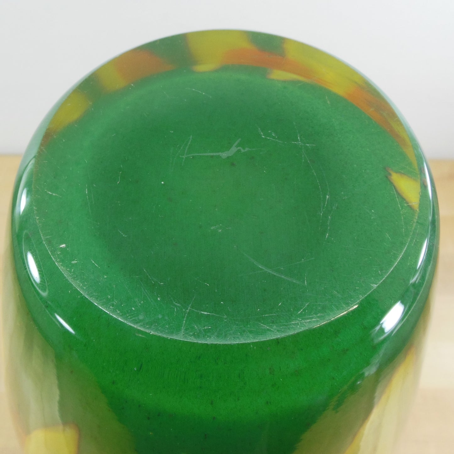 Signed Unknown Artist A? Large 16" Blown Art Glass Vase Multi-Color Swirl Signature