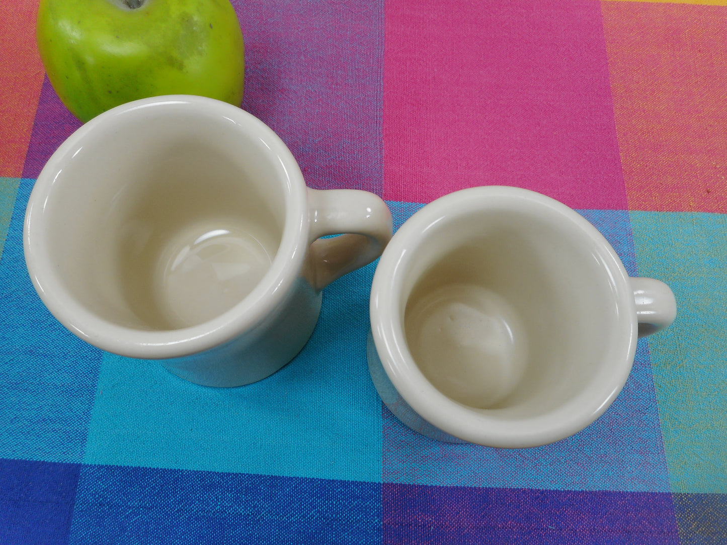 Victor Restaurant Ware Pair White Mugs Two Sizes EUC