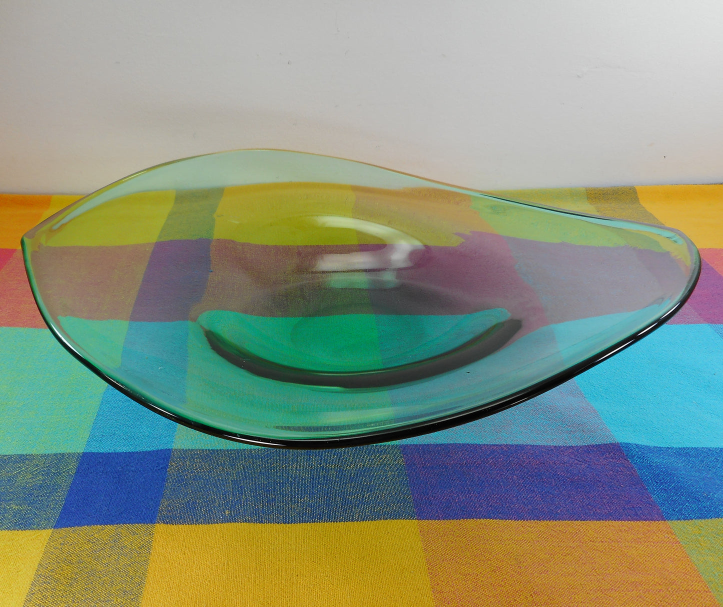Blenko Glass USA Large 16" Free Form Centerpiece Green Bowl Vintage