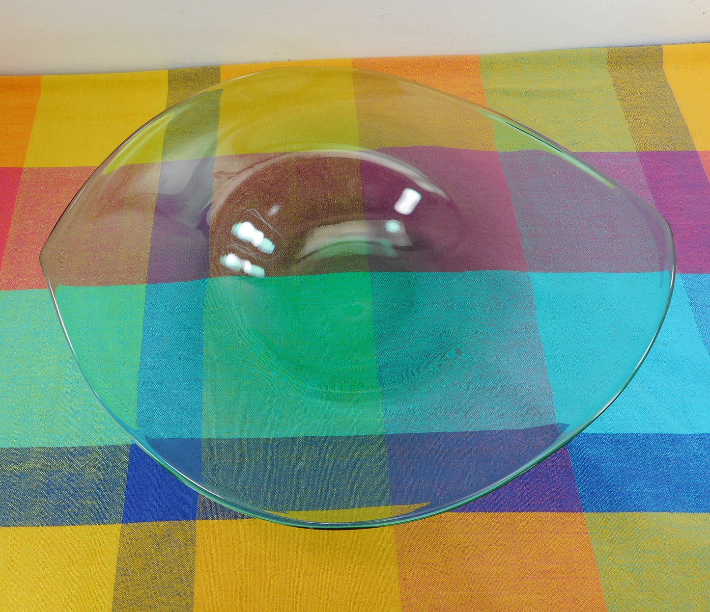 Blenko Glass USA Large 16" Free Form Centerpiece Green Bowl Top View