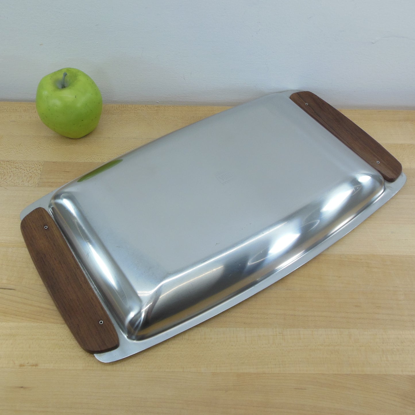 Voss Denmark Teak Wood Stainless Steel Serving Tray Danish Modern Vintage