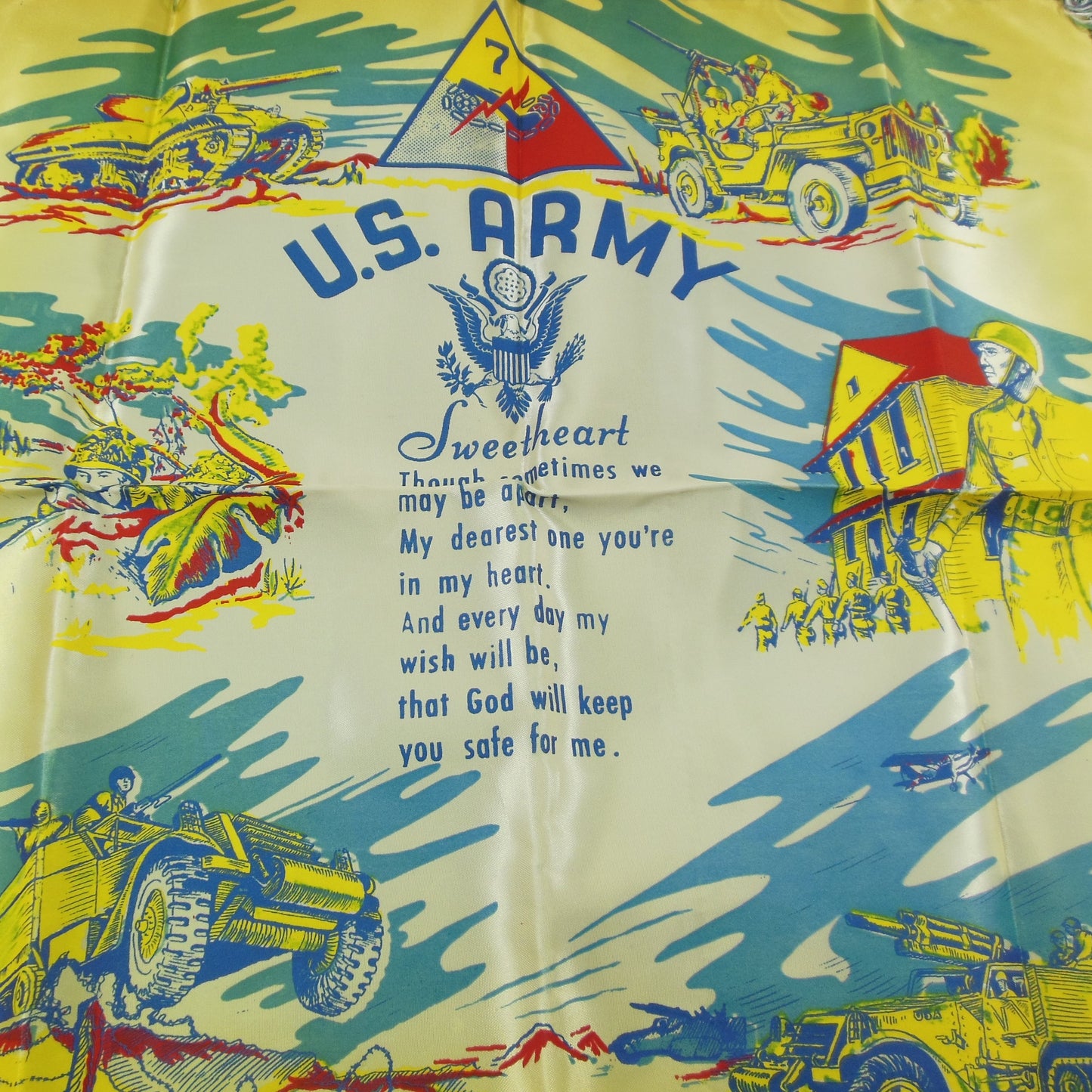 US Army 7th Armored Division Camp Roberts 1950's Sweetheart Pillow Sham Named Vintage