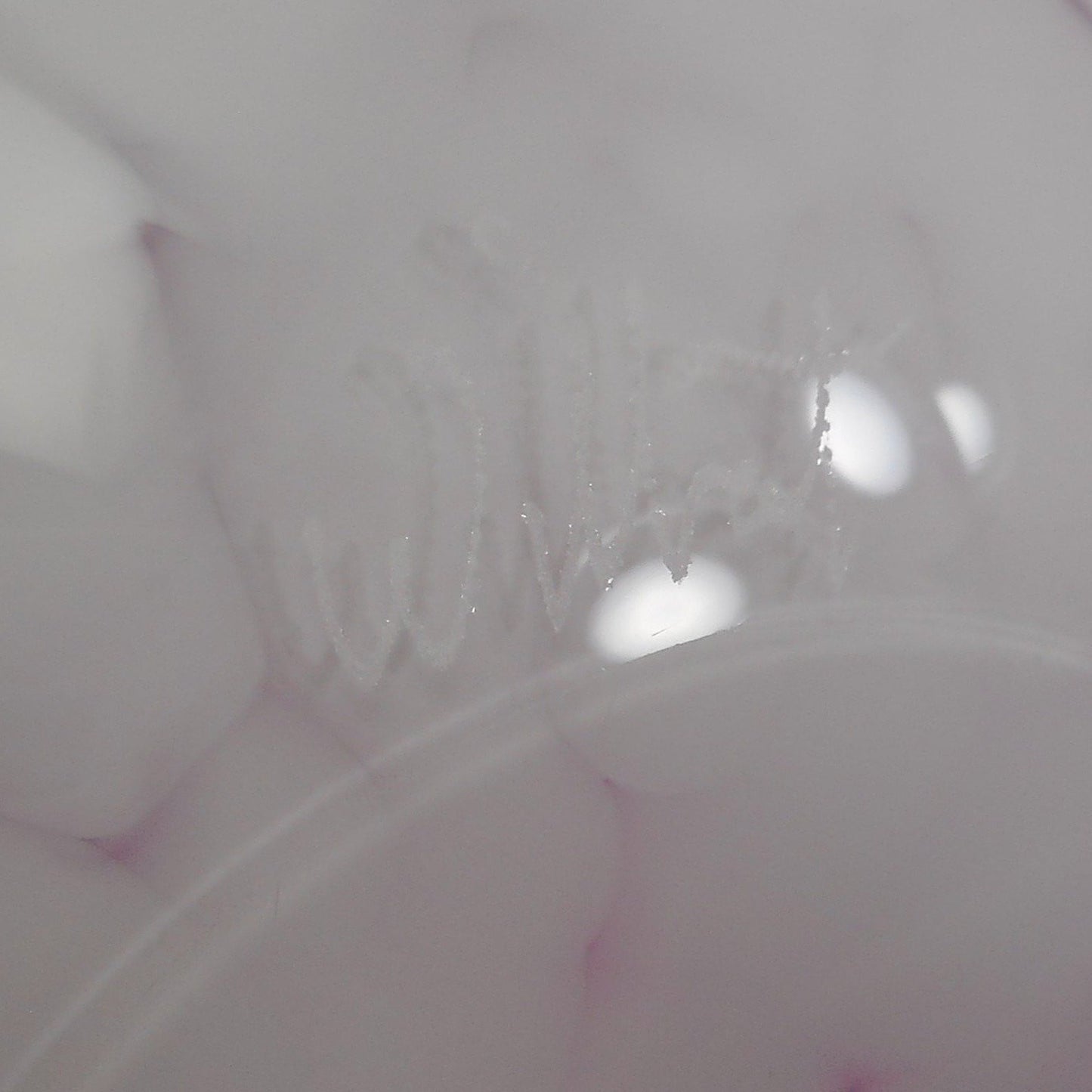 James Wilbat Signed Art Glass 10" Bowl Pink White - Not Dated Etched Signature
