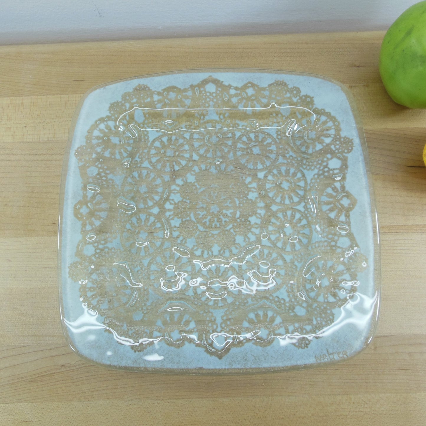 Edwin Walter Fused Glass Doily 10" Serving Tray Plate