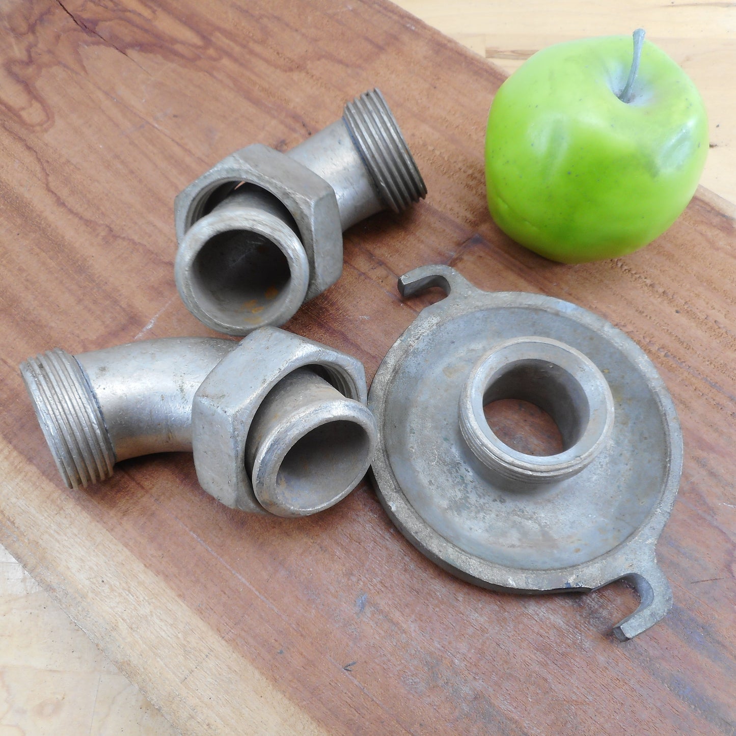 Old Nickel Brass Plumbing Waste Pipe Hook Flange - Steampunk DIY - Olde Kitchen & Home