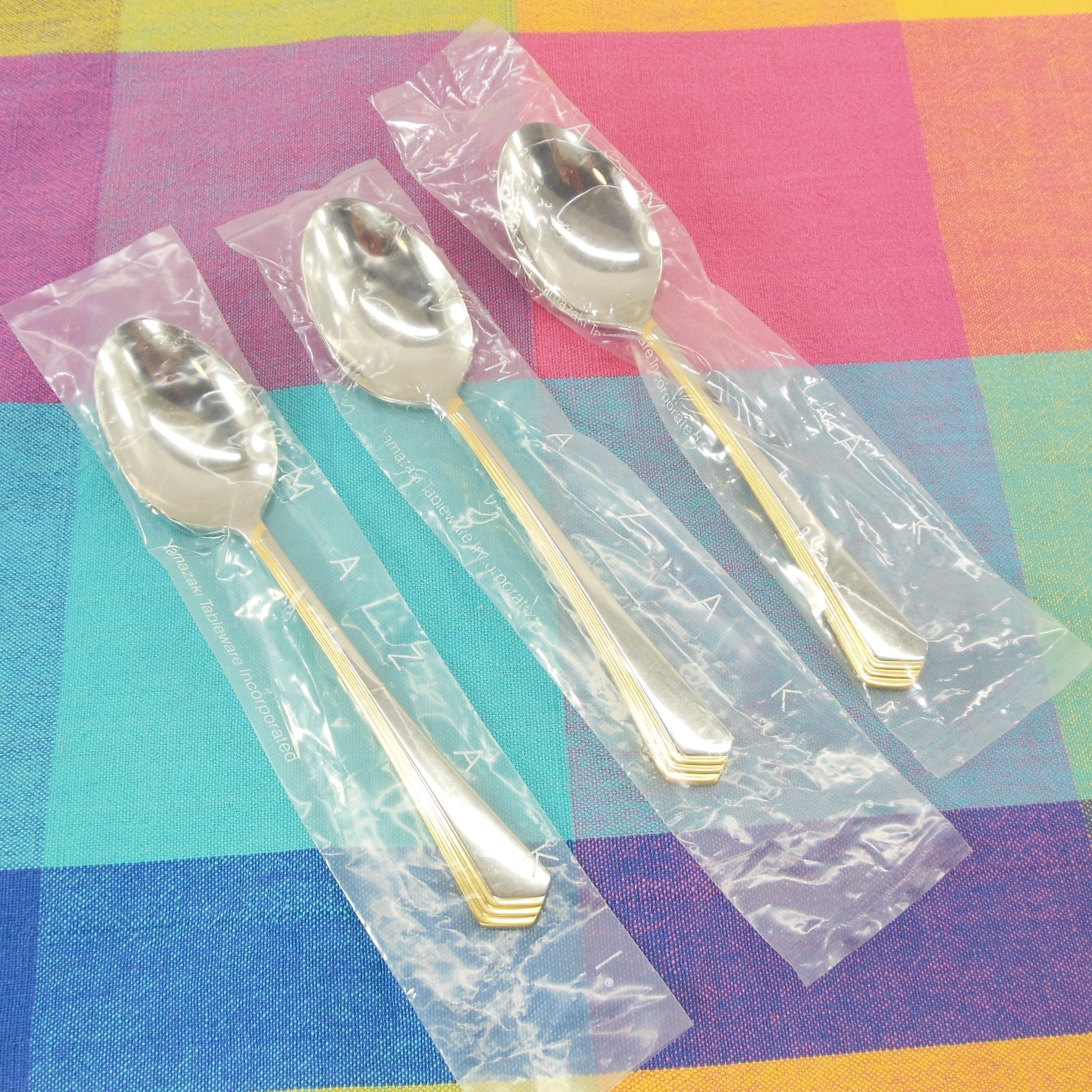 Yamazaki Ramona Gold Stainless Flatware 3 Place Spoons NIP