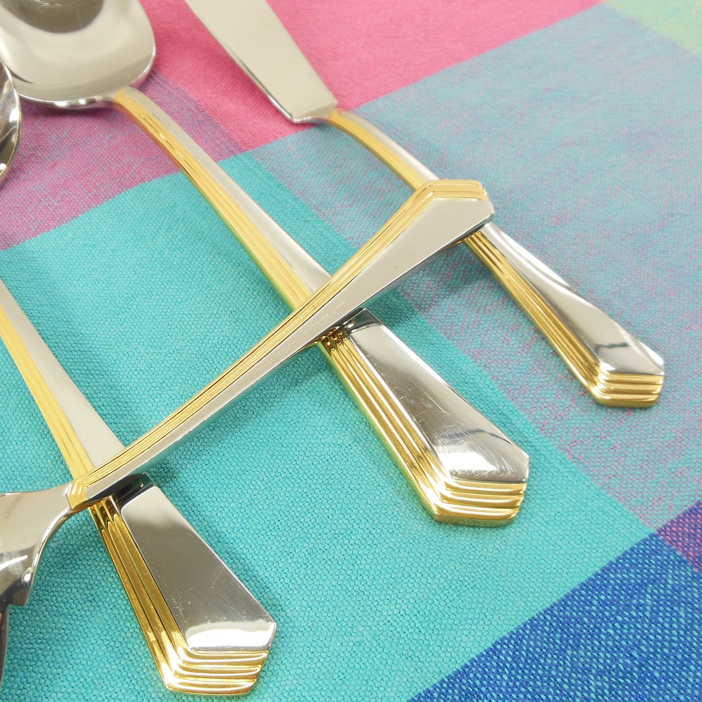 Yamazaki Ramona Gold Stainless Flatware - 4 Serving Pieces Vintage Used