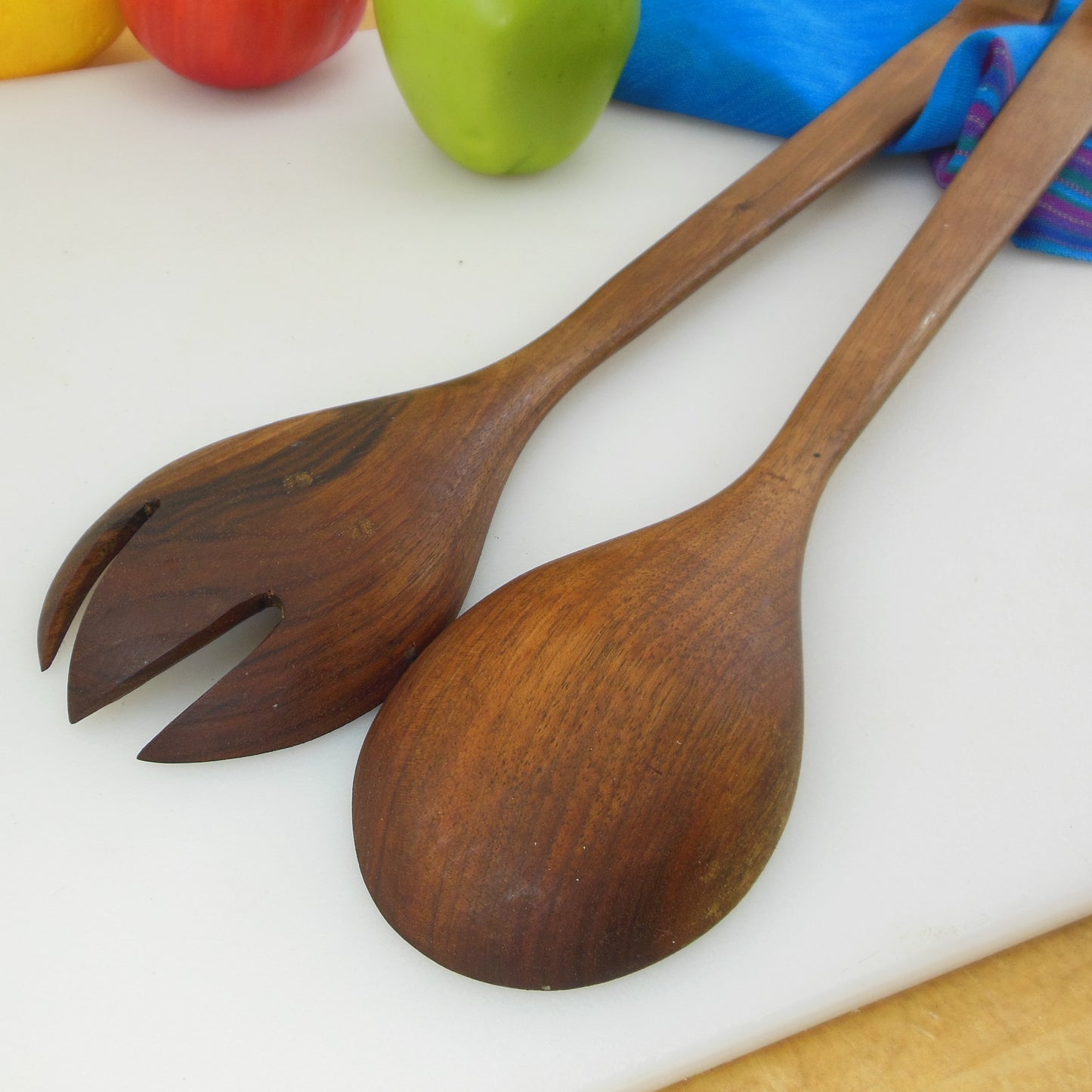 India Large Carved Rosewood 16" Salad Server Set used