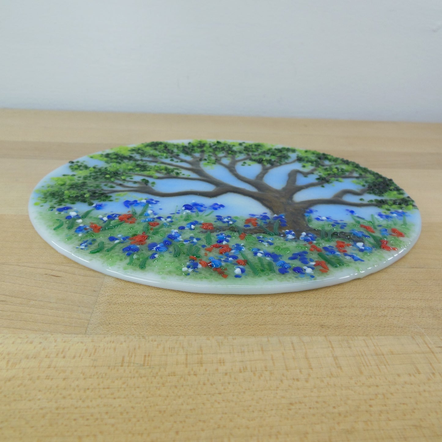 Cindy Cherrington Fused Art Glass Flowers Trees 8" Round Disc
