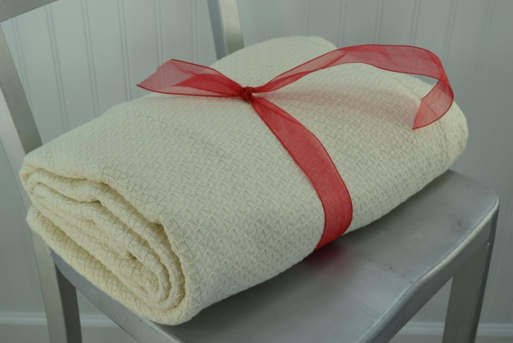 Vintage Cotton Coverlet Off White Bone Blanket Cover Basketweave 66" X 88" rectangle