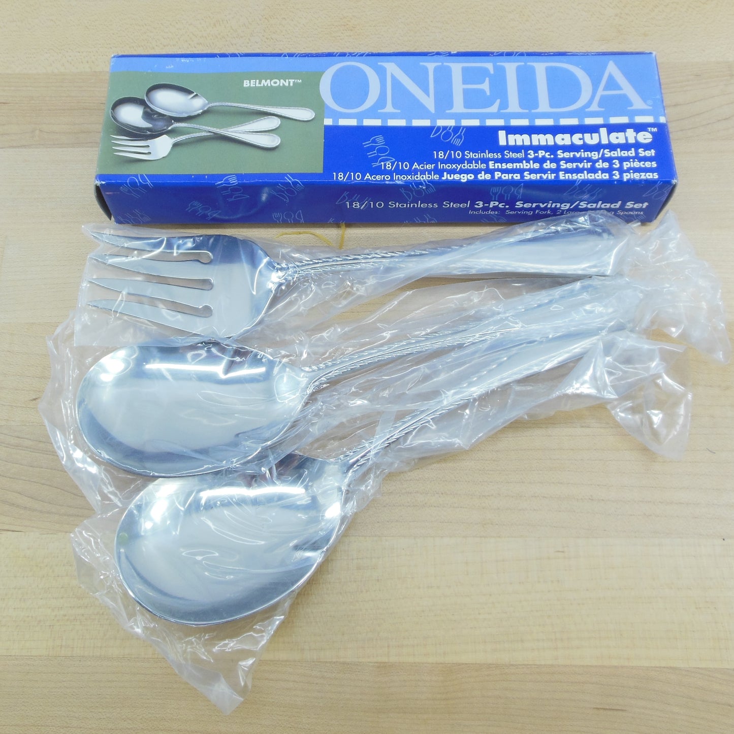 Oneida Belmont 3 Piece Serving Salad Set Spoon Fork NOS