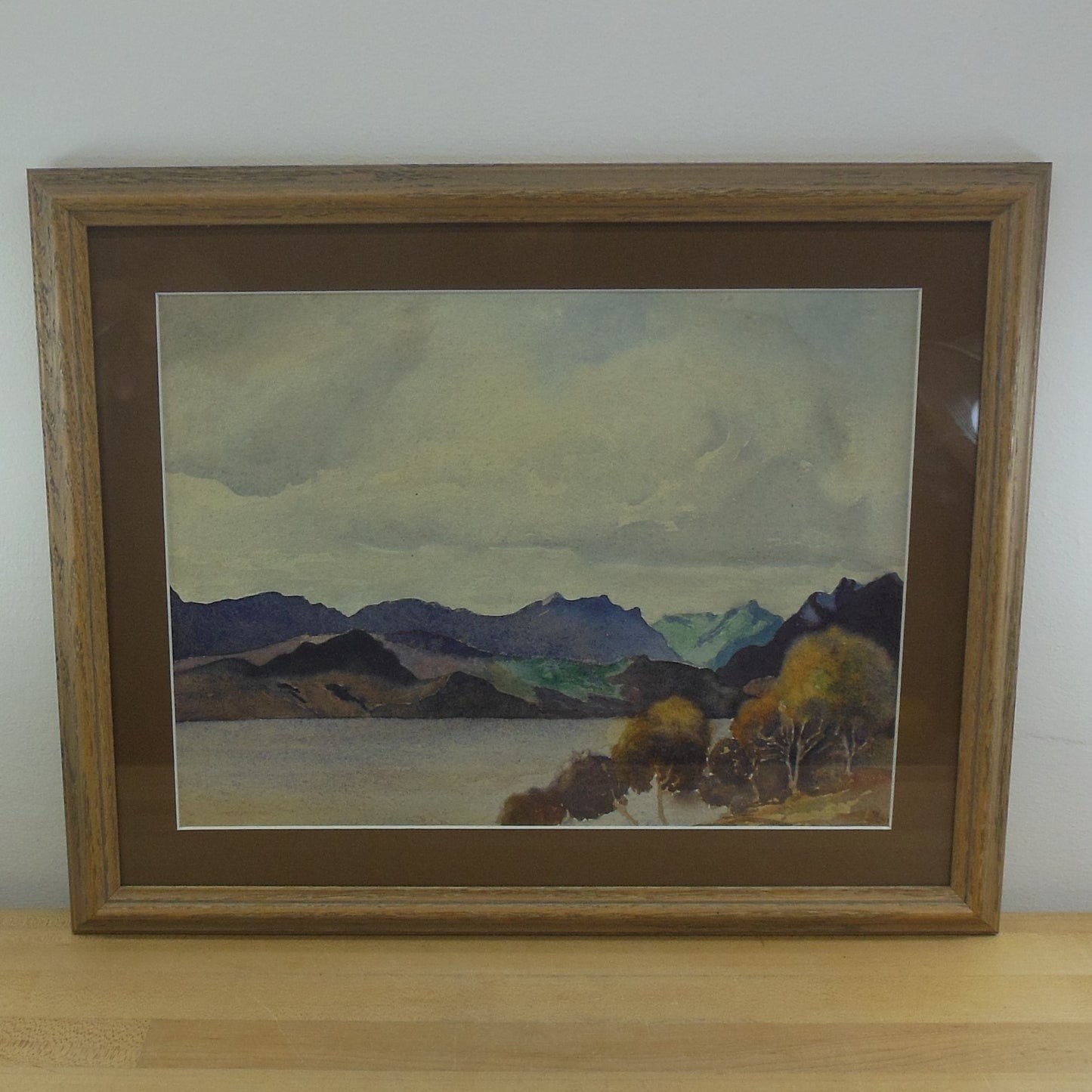 W.L. Signed 1953 Watercolor Painting Purple Mountains Lakes