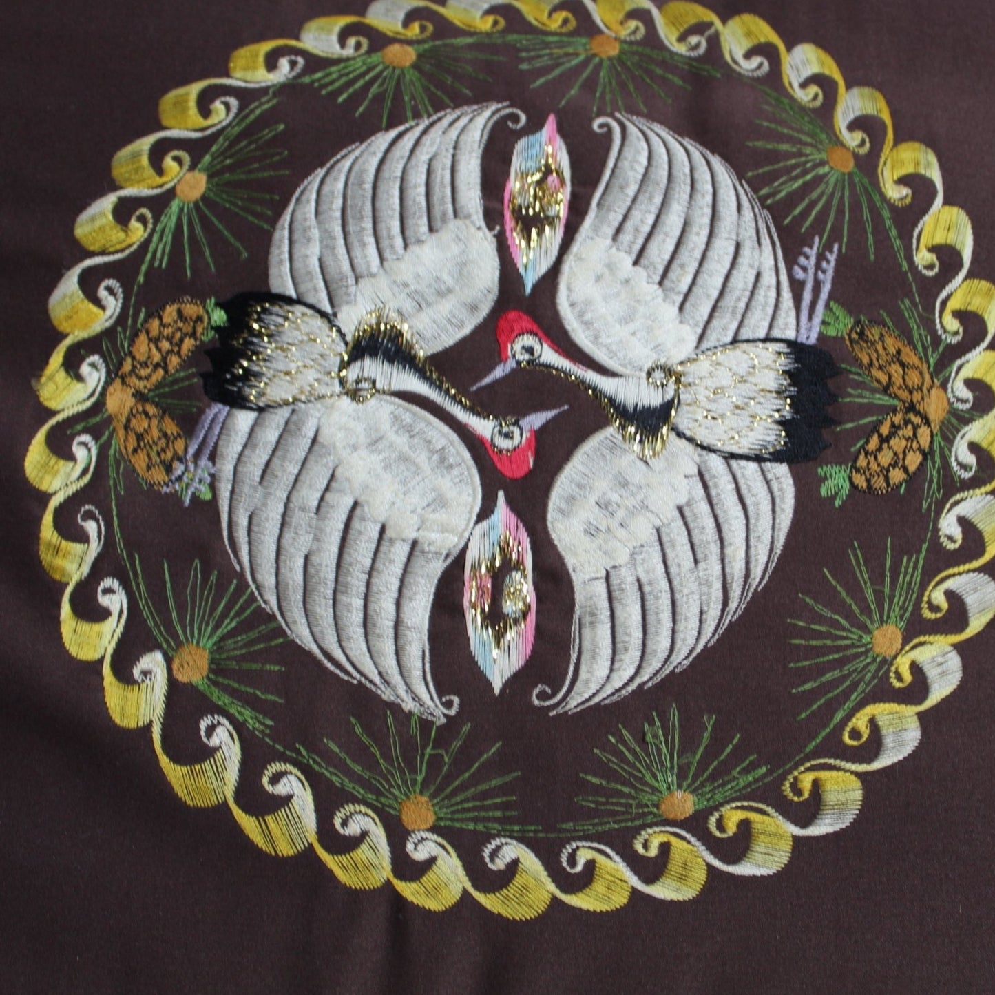Large Vintage Pillow 2 Covers 24" India Sequin plus Cover Oriental Cranes sofa pillow