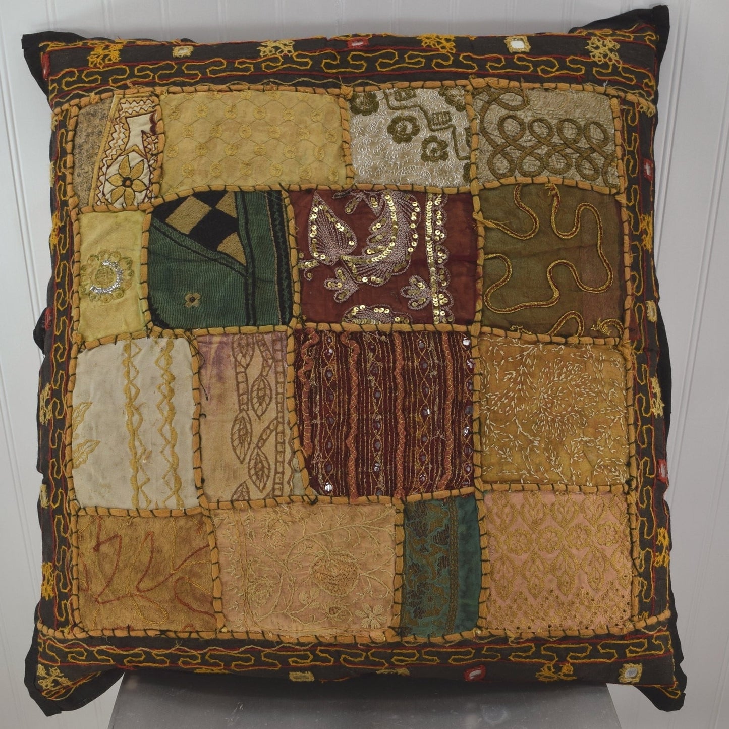 Large Vintage Pillow 2 Covers 24" India Sequin plus Cover Oriental Cranes