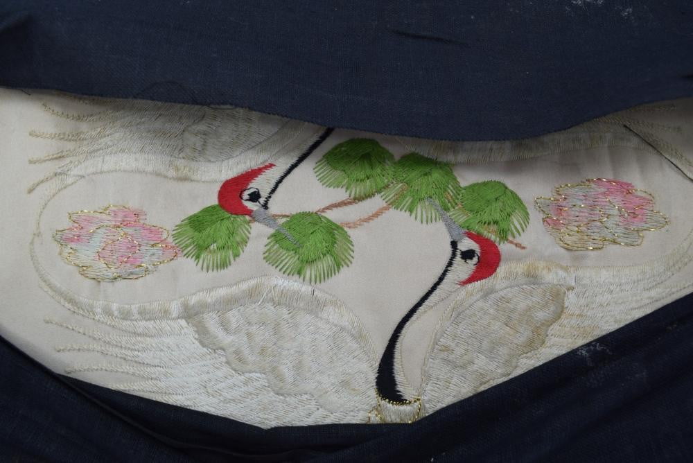 Large Vintage Pillow 2 Covers 24" India Sequin Oriental Cranes Reds Black decorator