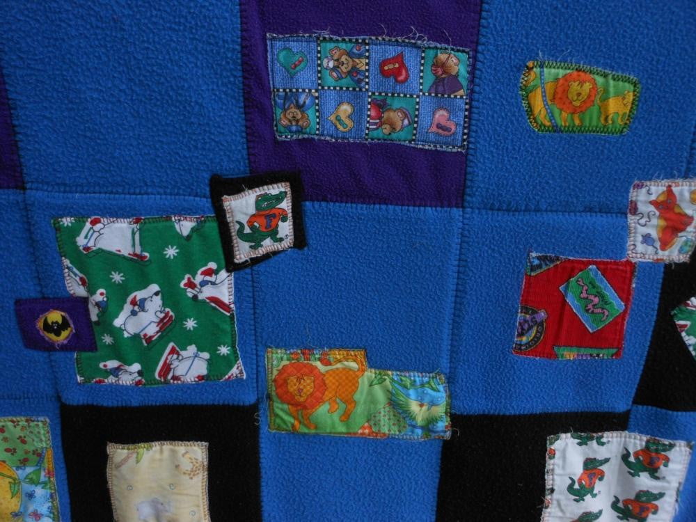 Child's Quilt Patchwork Appliqué Animals Cartoon Style Bright Multi Color colorful