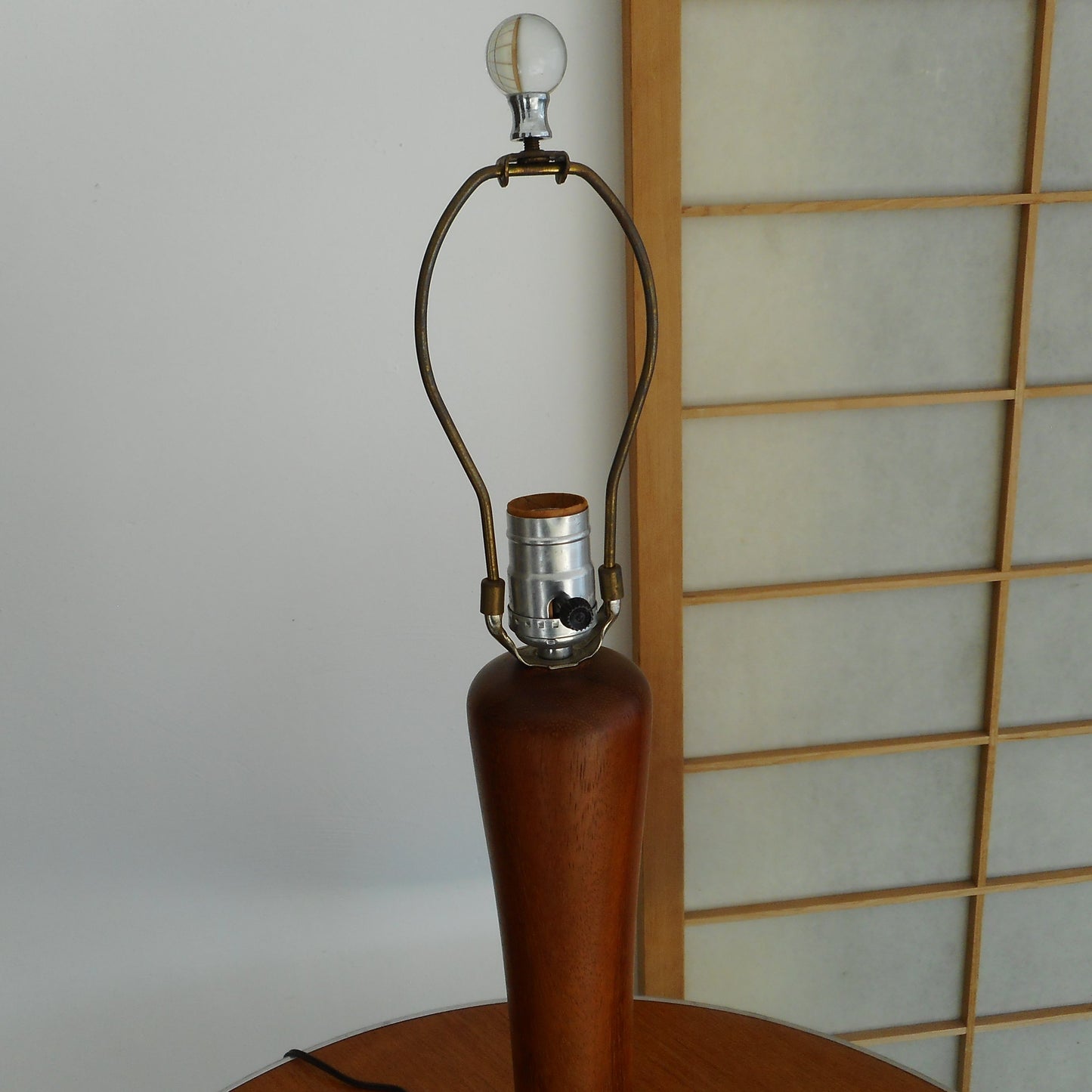 MCM Turned Teak Wood Table Lamp Mushroom Button Base Levithon