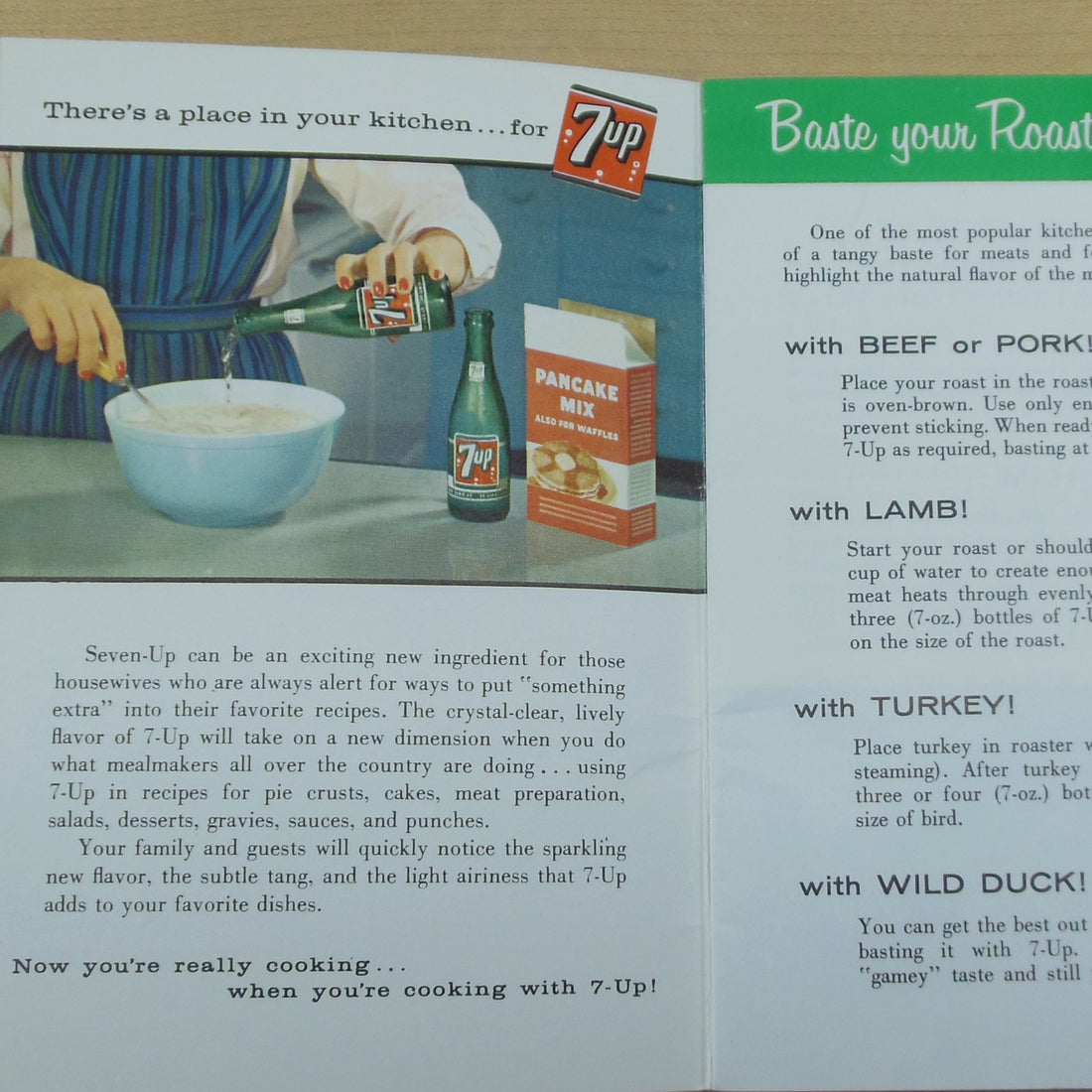 1957 Cooking With Seven-Up Pancakes and Roast Basting