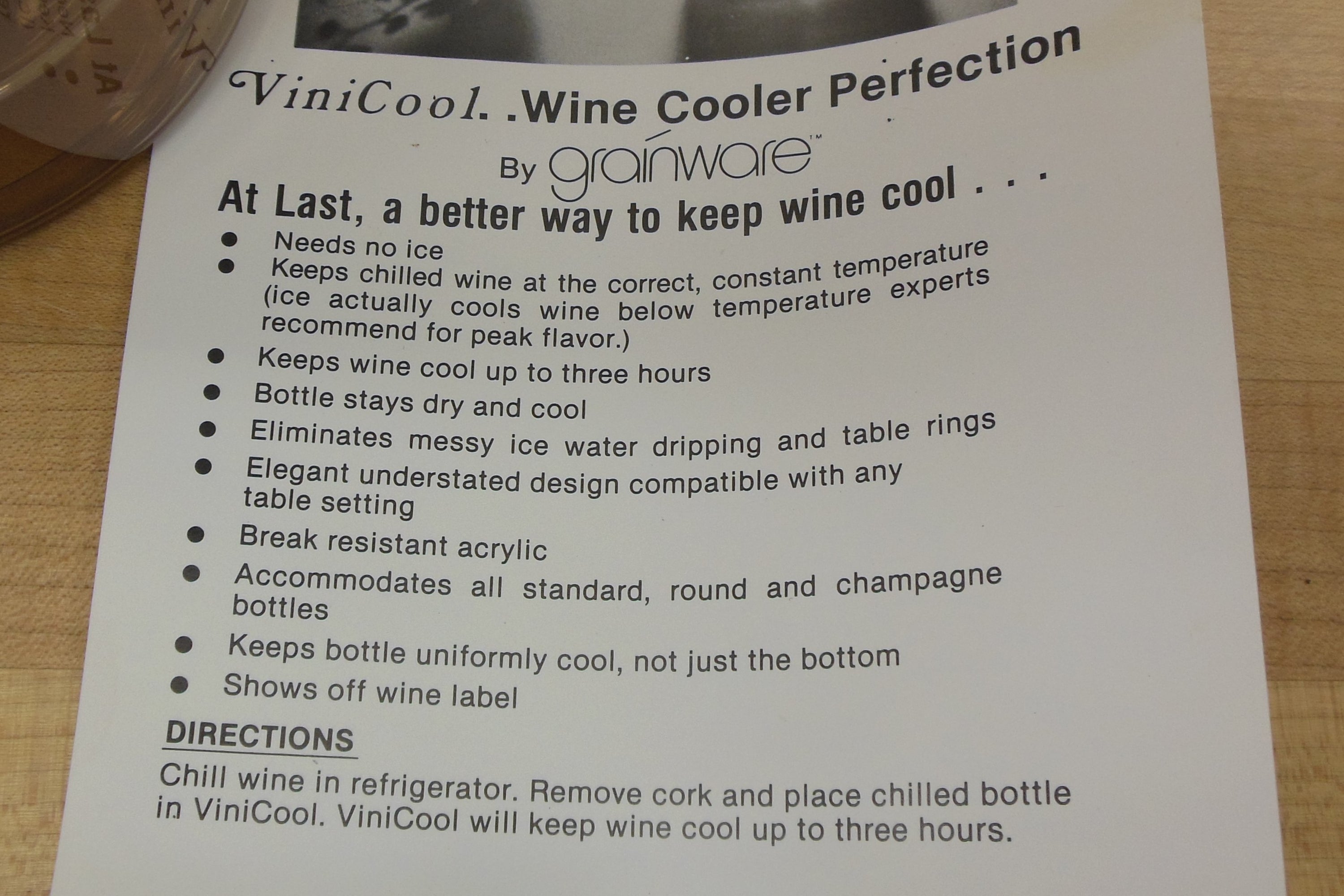 Spong Grainware ViniCool Wine Cooler Instructions Olde Kitchen & Home