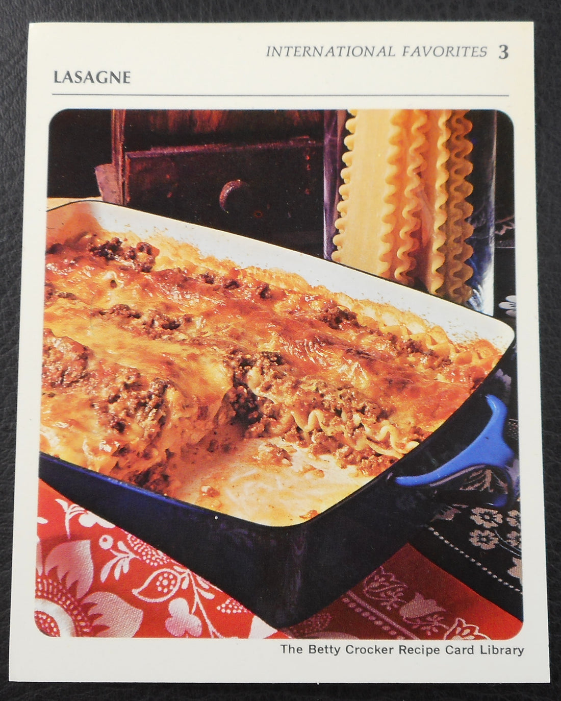 1971 Betty Crocker Recipe Library Card - Blue Dansk Lasagna Pan