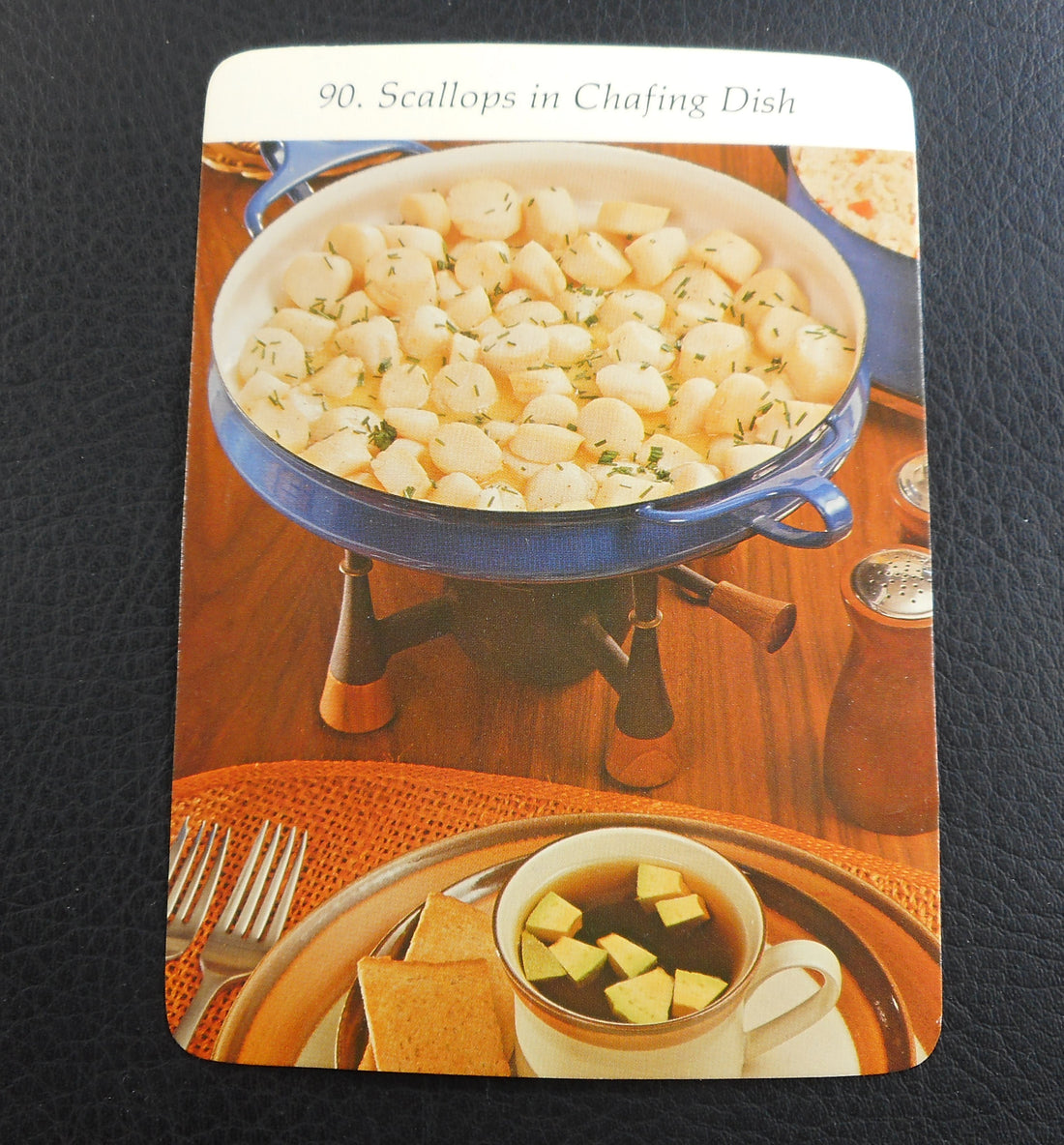Vintage 1972 Dansk Casserole Paella Blue Pan Recipe Card - Scallops