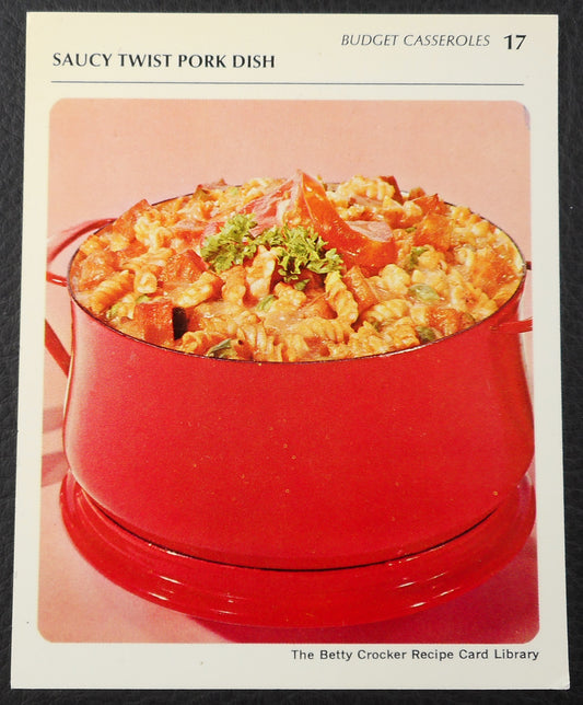 1971 Betty Crocker Recipe Card - Dansh Red Casserole Pot - Saucy Twist Pork Dish