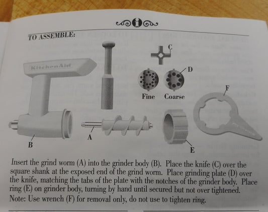 KitchenAid FGA Food Grinder Assembly Instructions