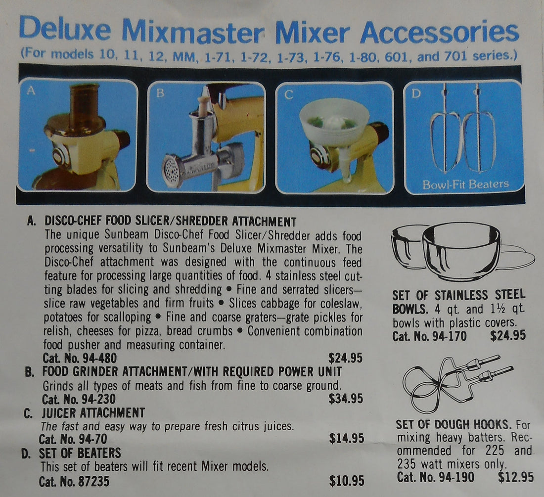 1981 Sunbeam Deluxe Mixmaster Mixer Accessories Catalog Advertisement
