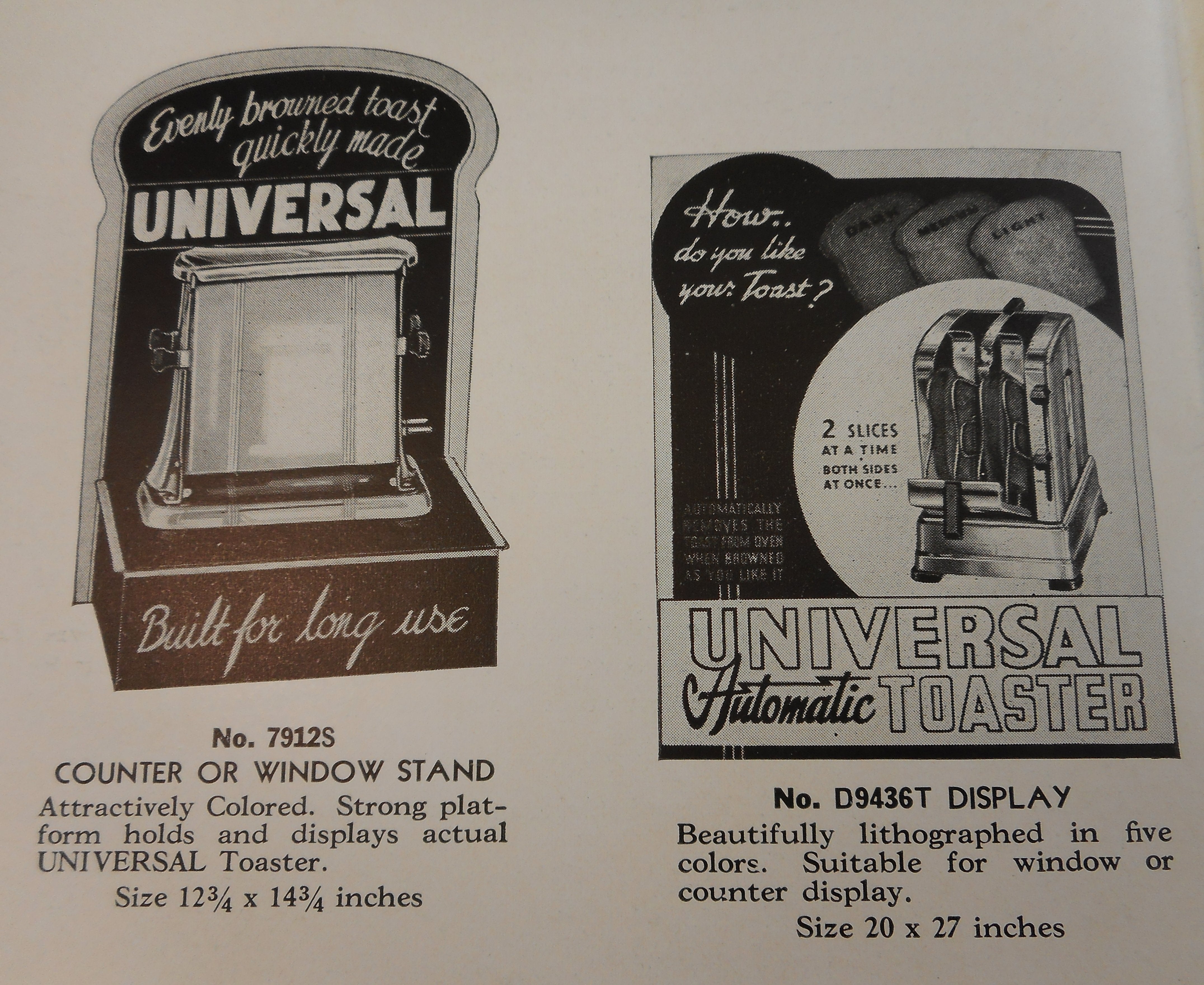 1937 Universal Toaster Displays for Store Counter Window Olde Kitchen