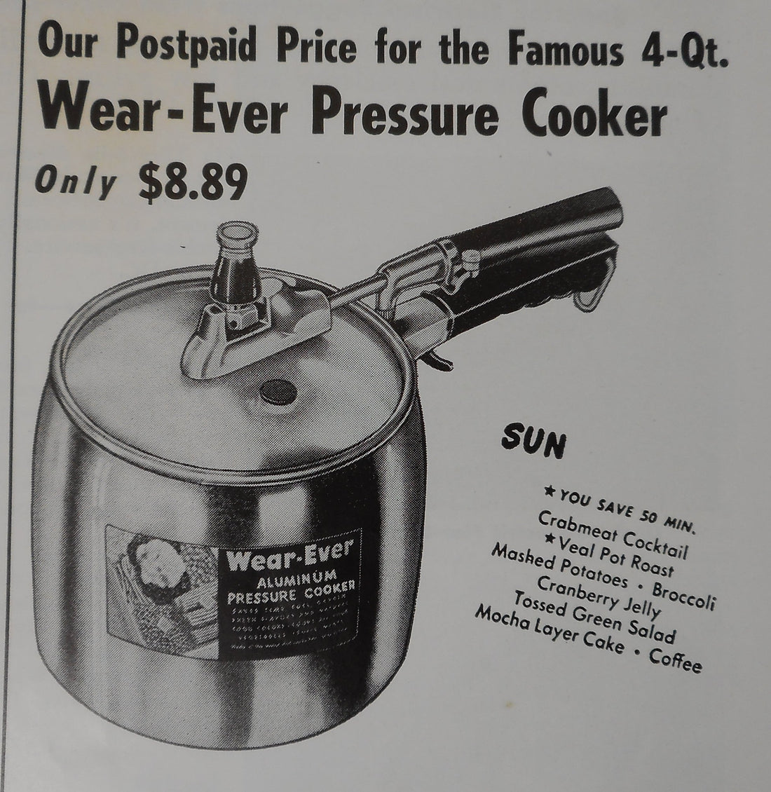 1950 Mail Order Wear Ever 4 Quart Pressure Cooker $8.89