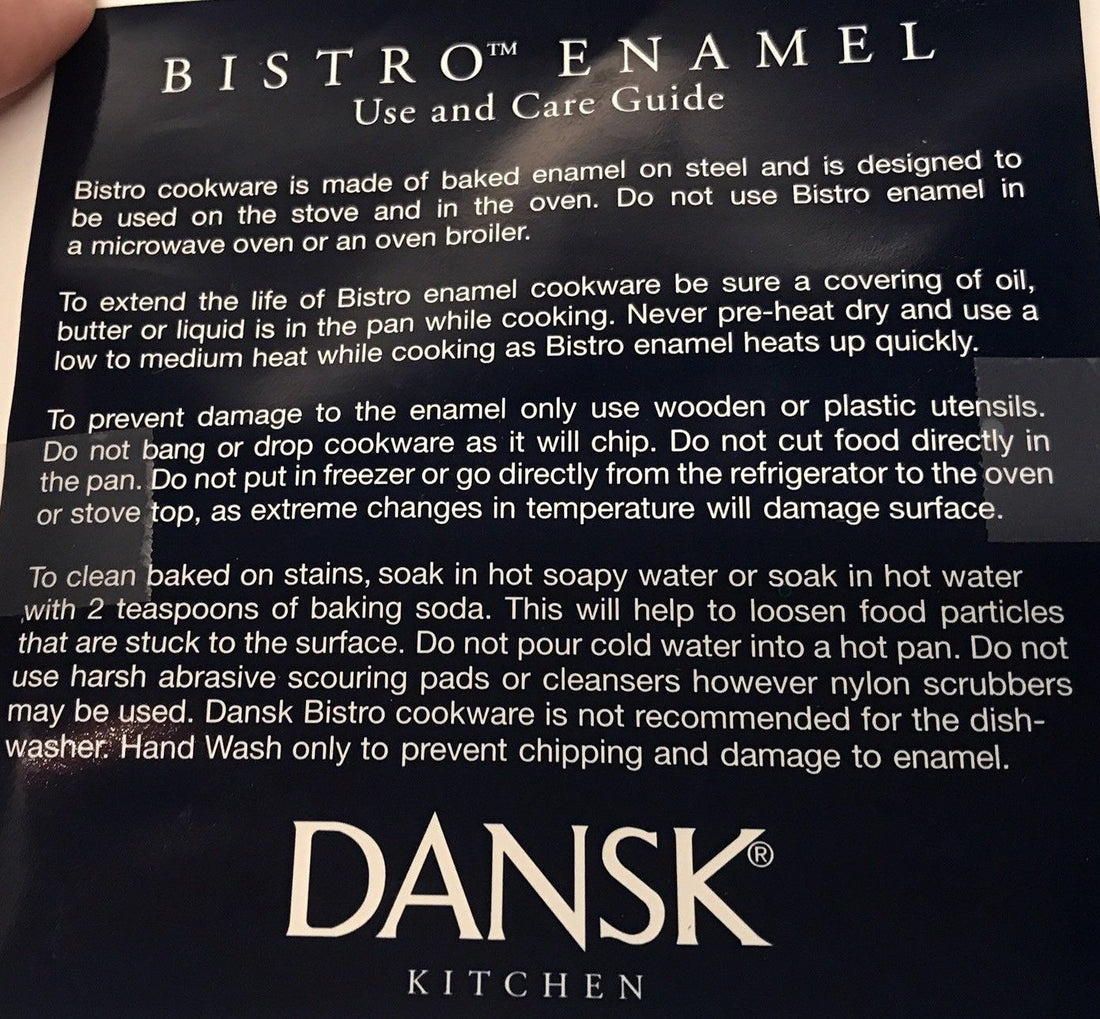 Dansk Bistro Enamel Cookware Instructions Care
