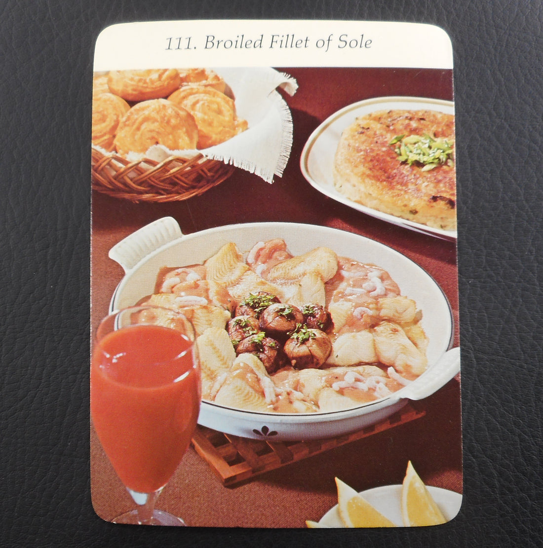 Vintage 1972 Dru Holland Round Au Gratin Recipe Card - Broiled Sole