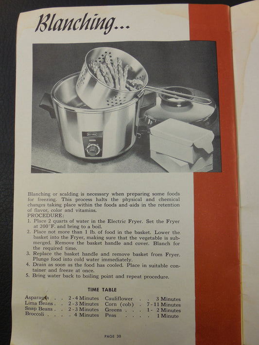 1953 West Bend Electric Cooker Fryer - Blanching Instructions - Model 3265E