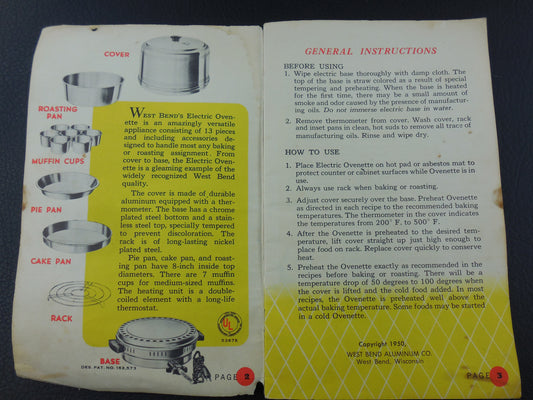 1950 West Bend Electric Ovenette General Instructions