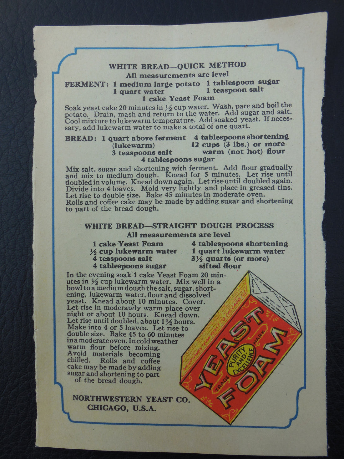 1930s Yeast Foam White Bread Recipes Baking Instructions - Northwestern Yeast Company
