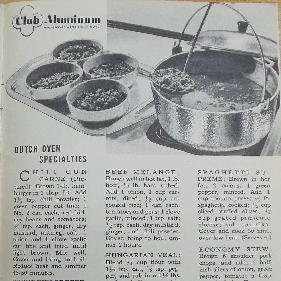 Club Hammercraft Aluminum 1950's Dutch Oven Specialties Recipes Advertising