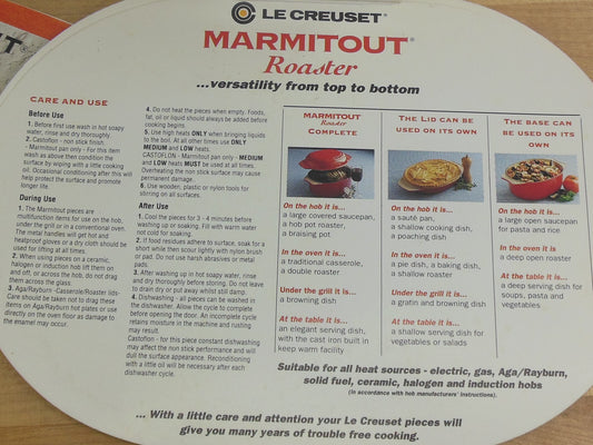 Le Creuset Marmitout Oval Roaster Instructions